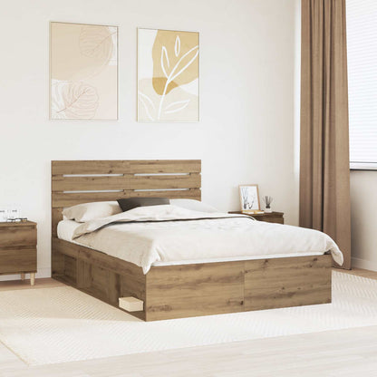 vidaXL Bed Frame Artisian Oak 140 x 190 cm Solid Pine Wood 1