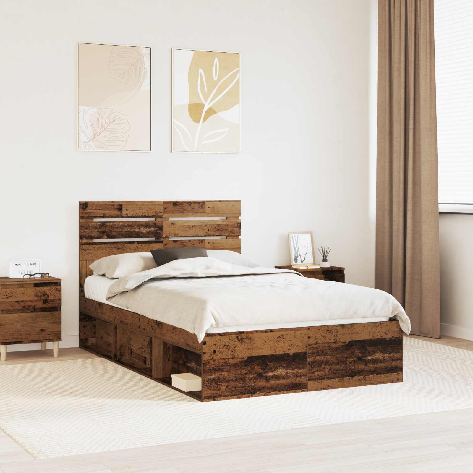 vidaXL Bed Frame with Headboard Old Wood 120 x 200 cm Solid Pine Wood 1