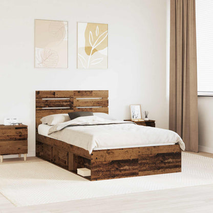 vidaXL Bed Frame with Headboard Old Wood 120 x 200 cm Solid Pine Wood 1
