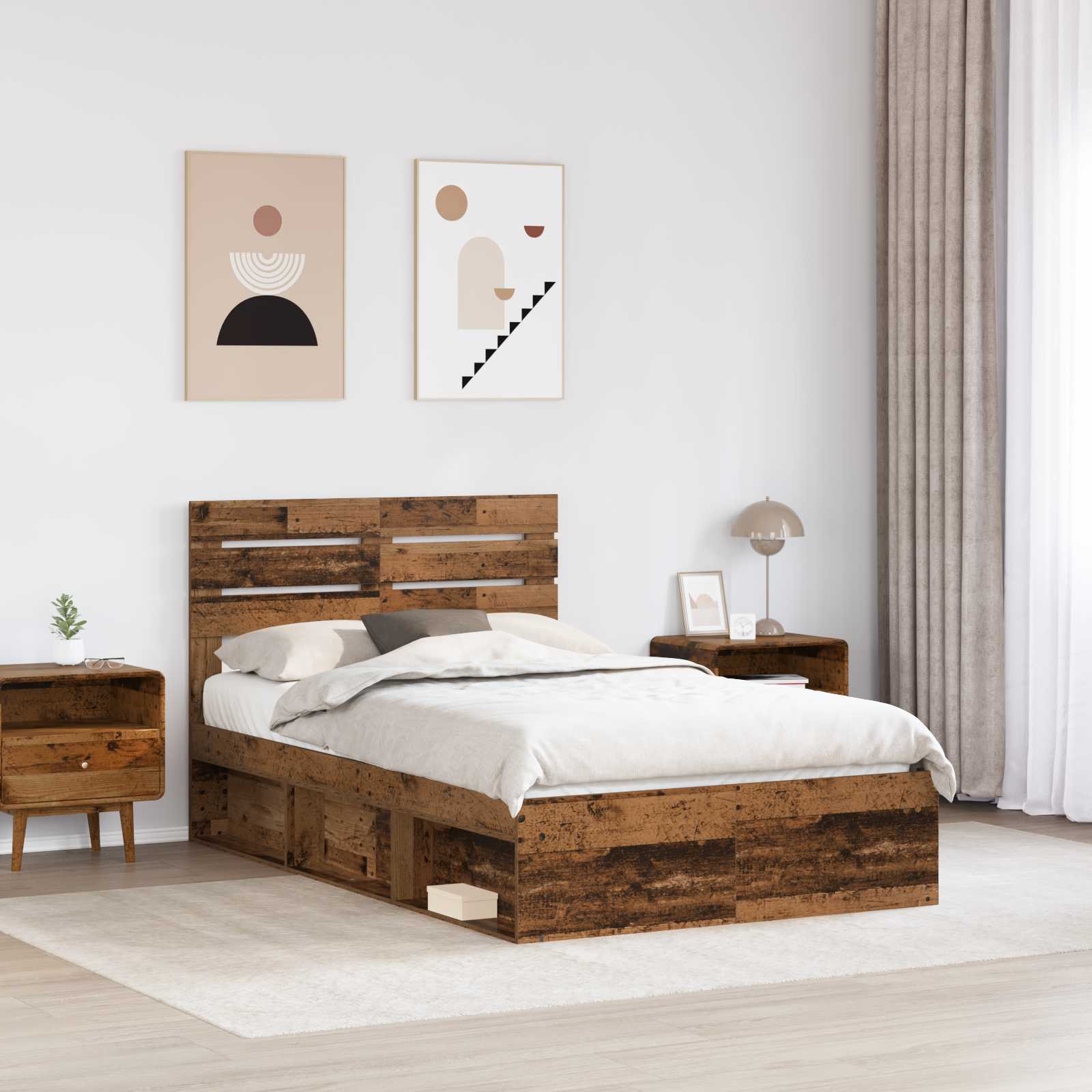 vidaXL Bed Frame with Headboard Old Wood 120 x 200 cm Solid Pine Wood 3