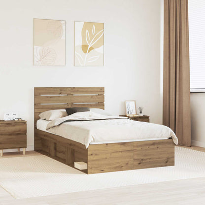 vidaXL Bed Frame Artisian Oak 120 x 200 cm Solid Pine Wood 1