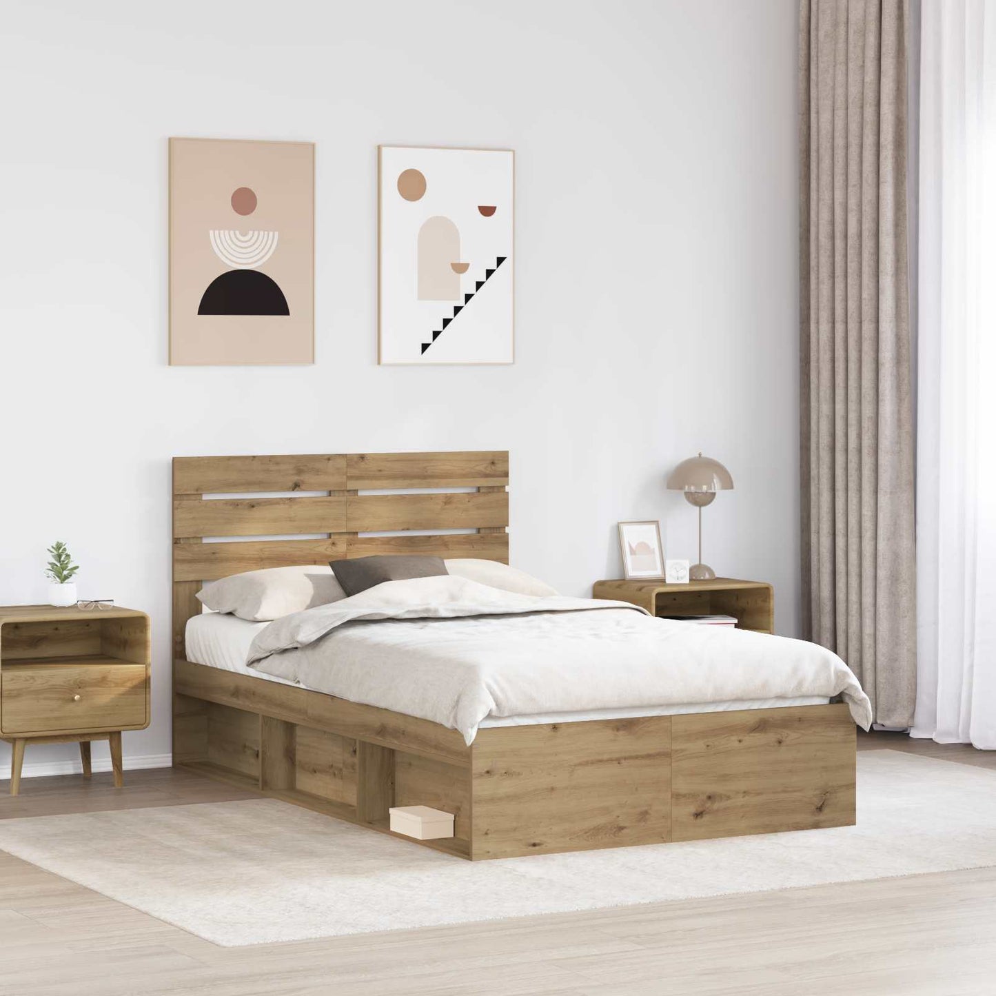 vidaXL Bed Frame Artisian Oak 120 x 200 cm Solid Pine Wood 3