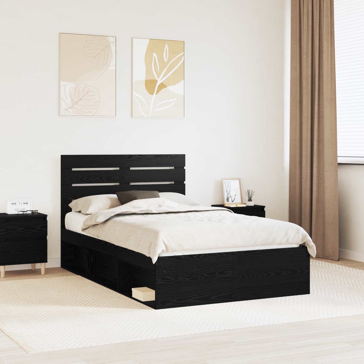 vidaXL Bed Frame with Headboard Black 120 x 190 cm Solid Pine Wood 1