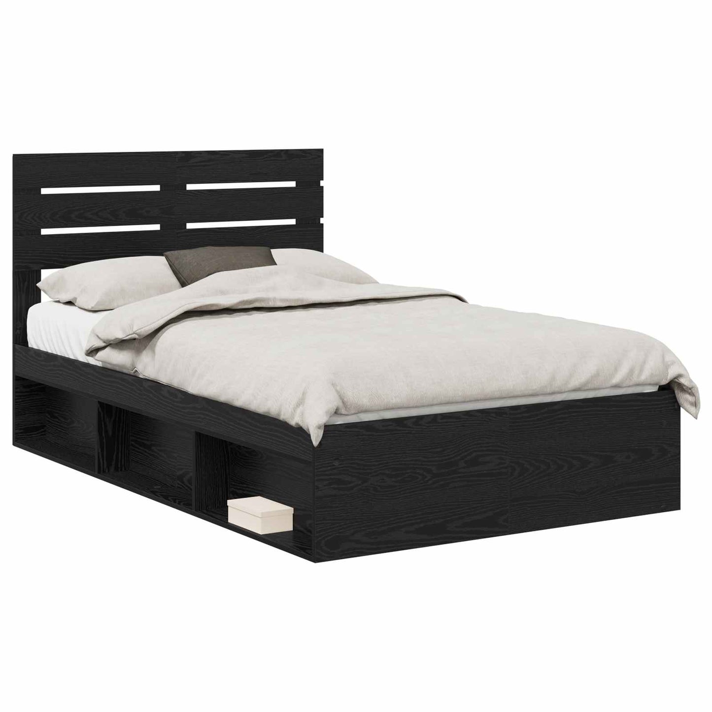 vidaXL Bed Frame with Headboard Black 120 x 190 cm Solid Pine Wood 2