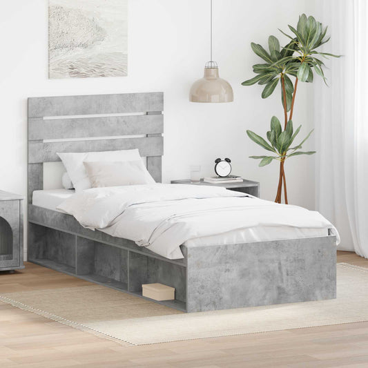 Bed Frame Solid Pine Wood Length 200 cm Concrete Grey 100 cm