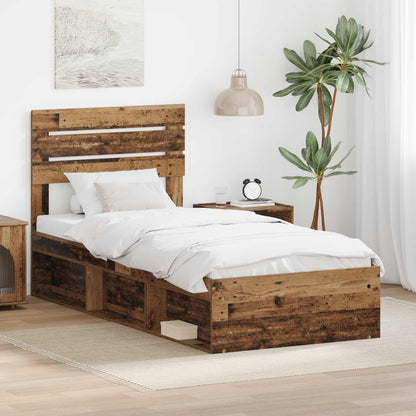 vidaXL Bed Frame with Headboard Solid Pine Wood Length 200 cm Old wood