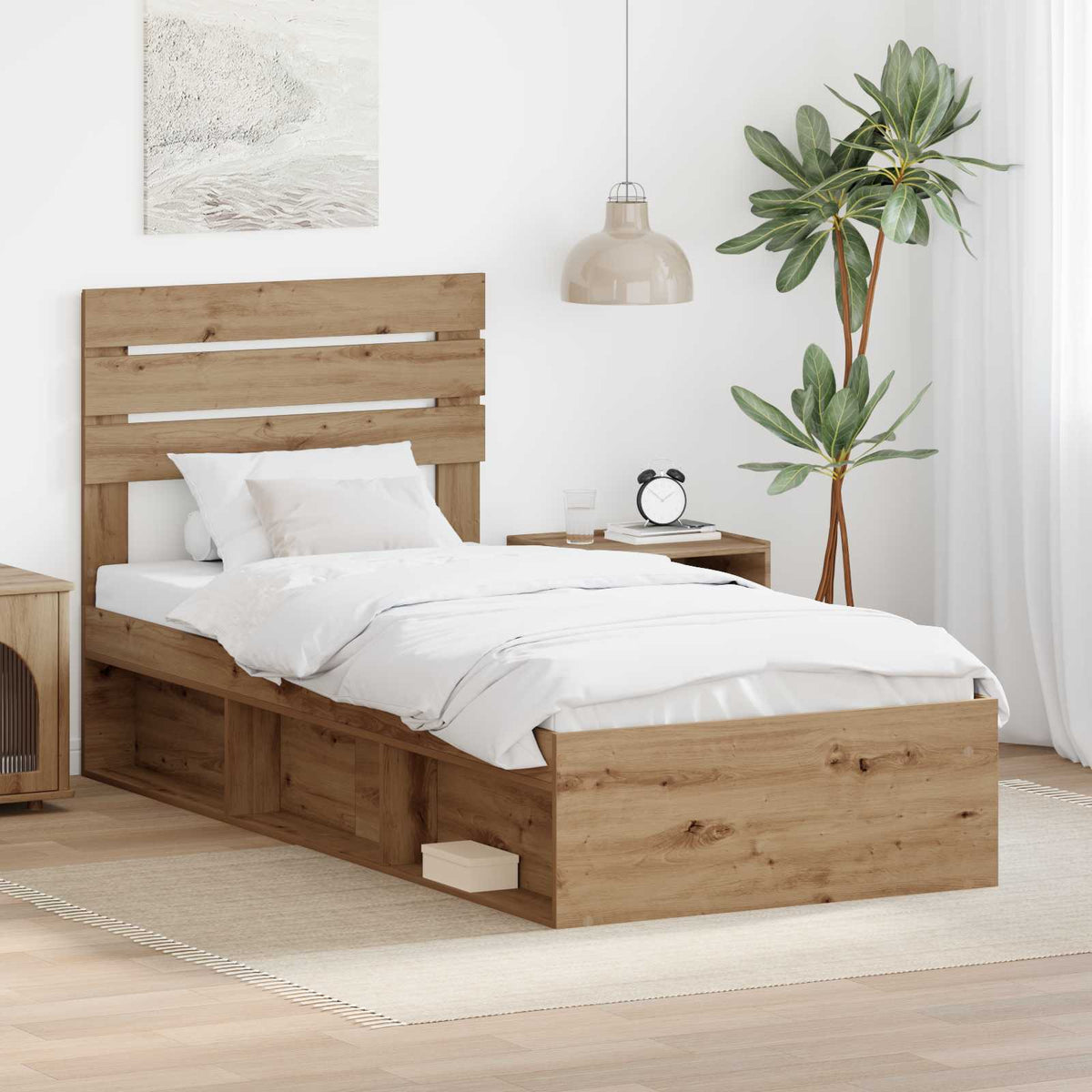 Bed Frame Solid Pine Wood Length 200 cm Artisan Oak 100 cm