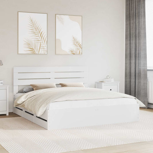 vidaXL Bed Frame with Drawer White 200 x 200 cm Engineer Wood 1