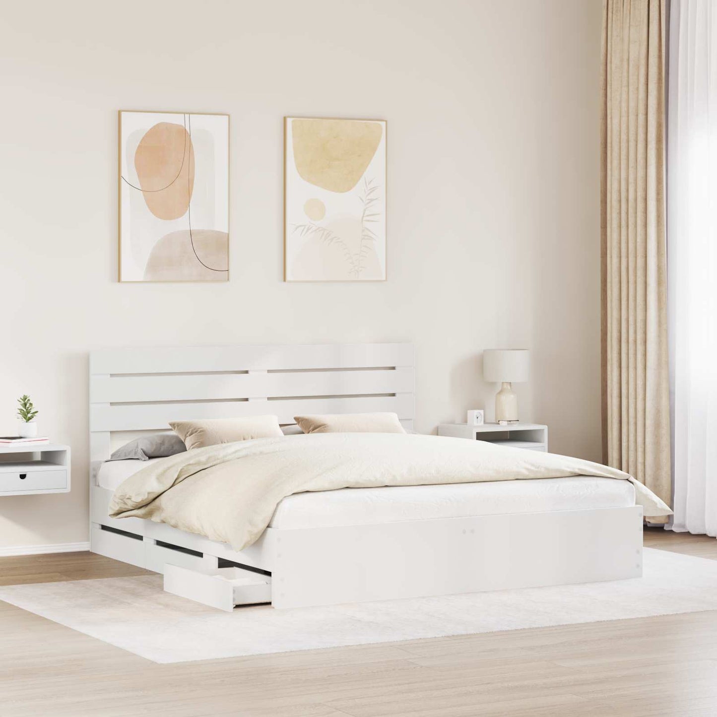 vidaXL Bed Frame with Drawer White 200 x 200 cm Engineer Wood 3