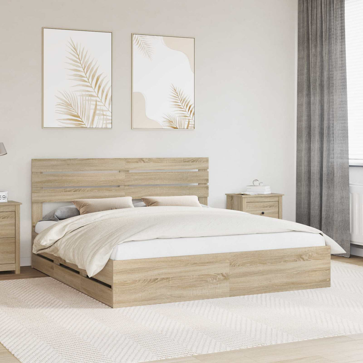 vidaXL Bed Frame with Drawer Sonoma Oak 200 x 200 cm Engineer Wood 1