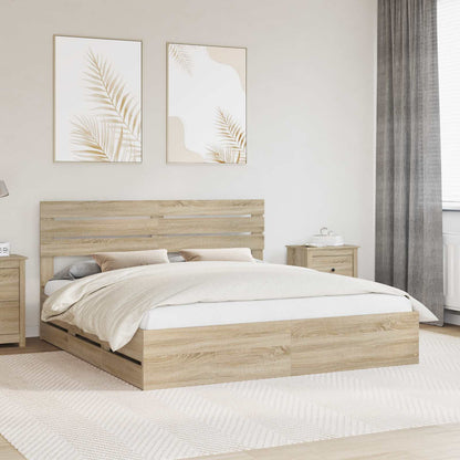 vidaXL Bed Frame with Drawer Sonoma Oak 200 x 200 cm Engineer Wood 1