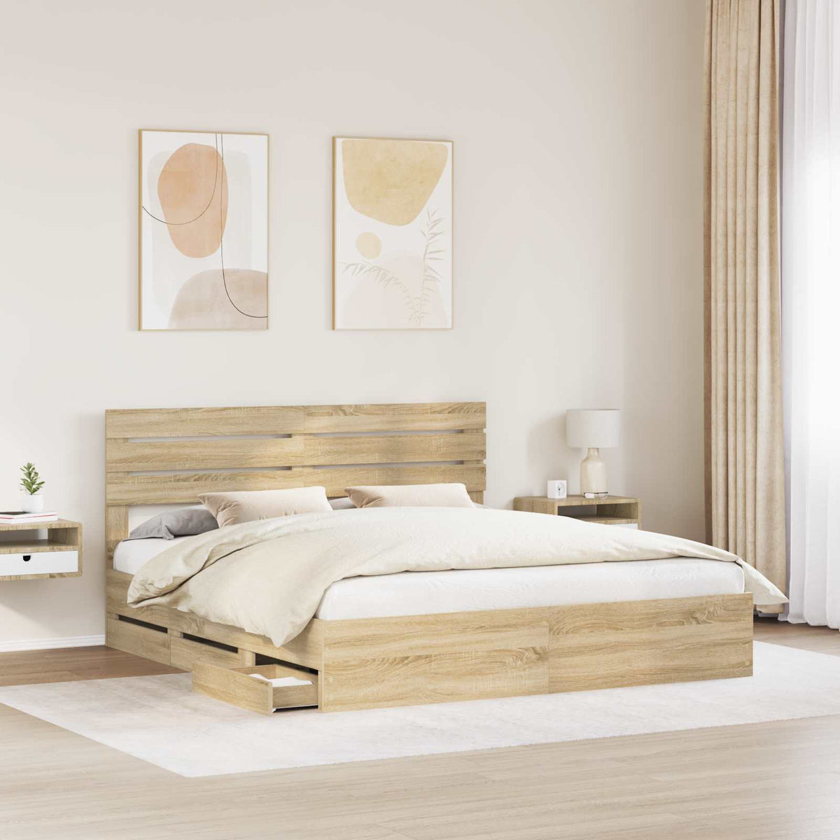 vidaXL Bed Frame with Drawer Sonoma Oak 200 x 200 cm Engineer Wood 3