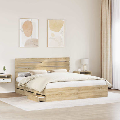vidaXL Bed Frame with Drawer Sonoma Oak 200 x 200 cm Engineer Wood 3