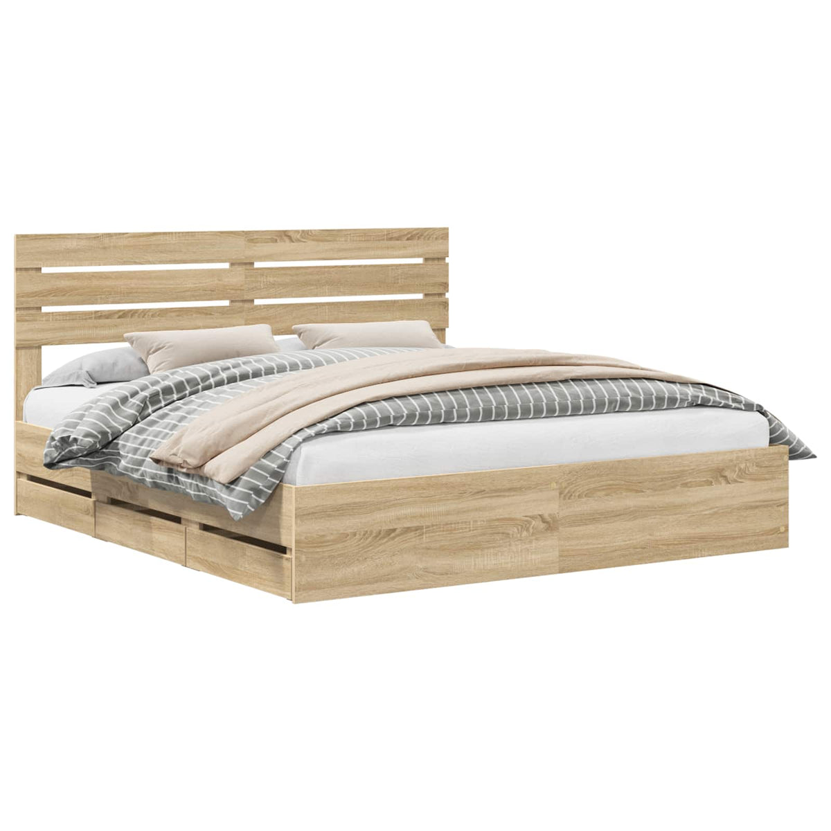 vidaXL Bed Frame with Drawer Sonoma Oak 200 x 200 cm Engineer Wood 2