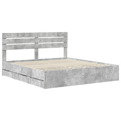 vidaXL Bed Frame with Drawer Concrete Grey 200 x 200 cm Engineer Wood 4