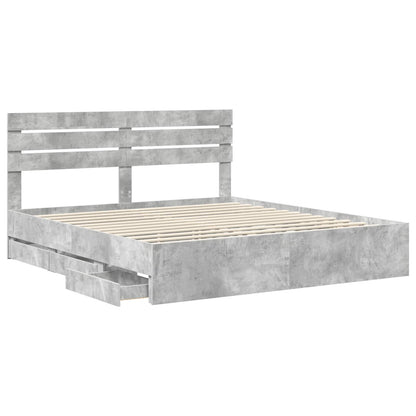 Bed Frame with Drawer Engineer Wood Length 200 cm Concrete Grey 200 cm
