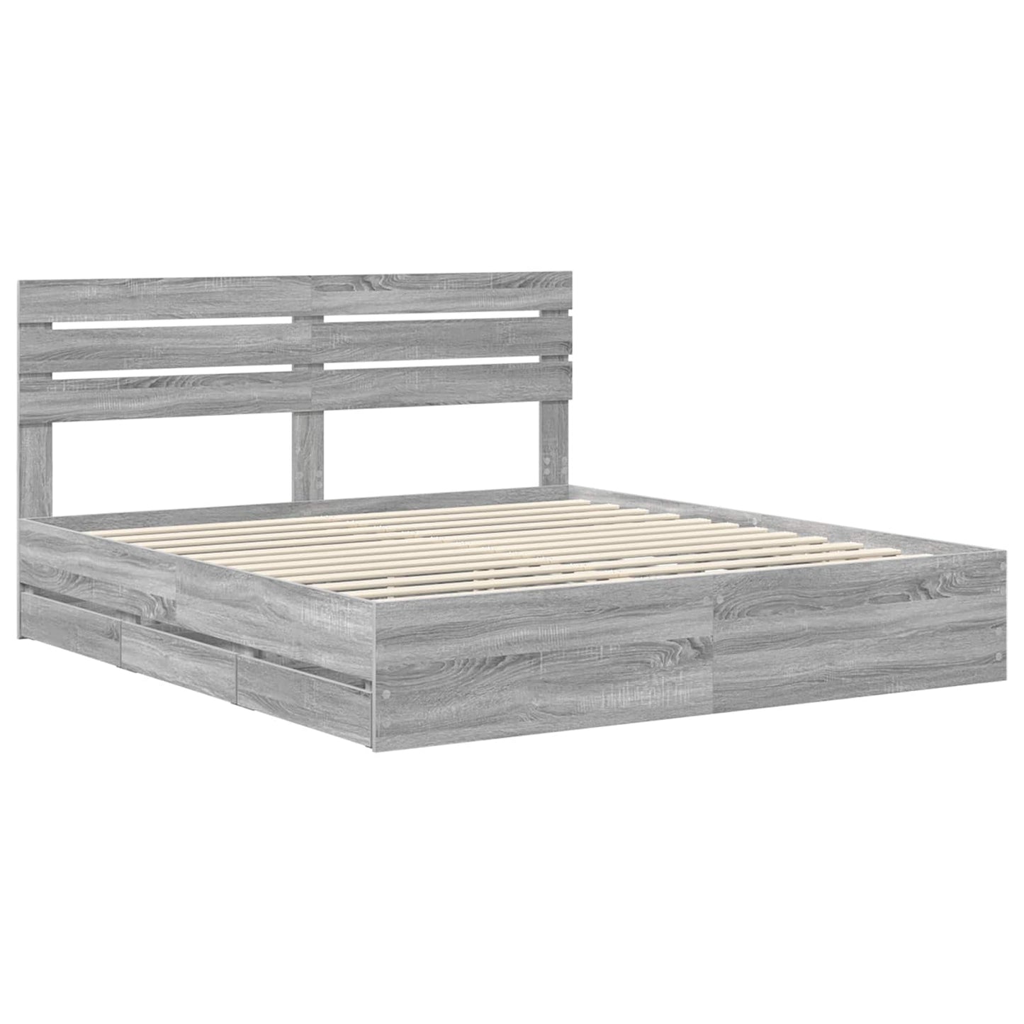 vidaXL Bed Frame with Drawer Grey Sonoma 200 x 200 cm Engineer Wood 4
