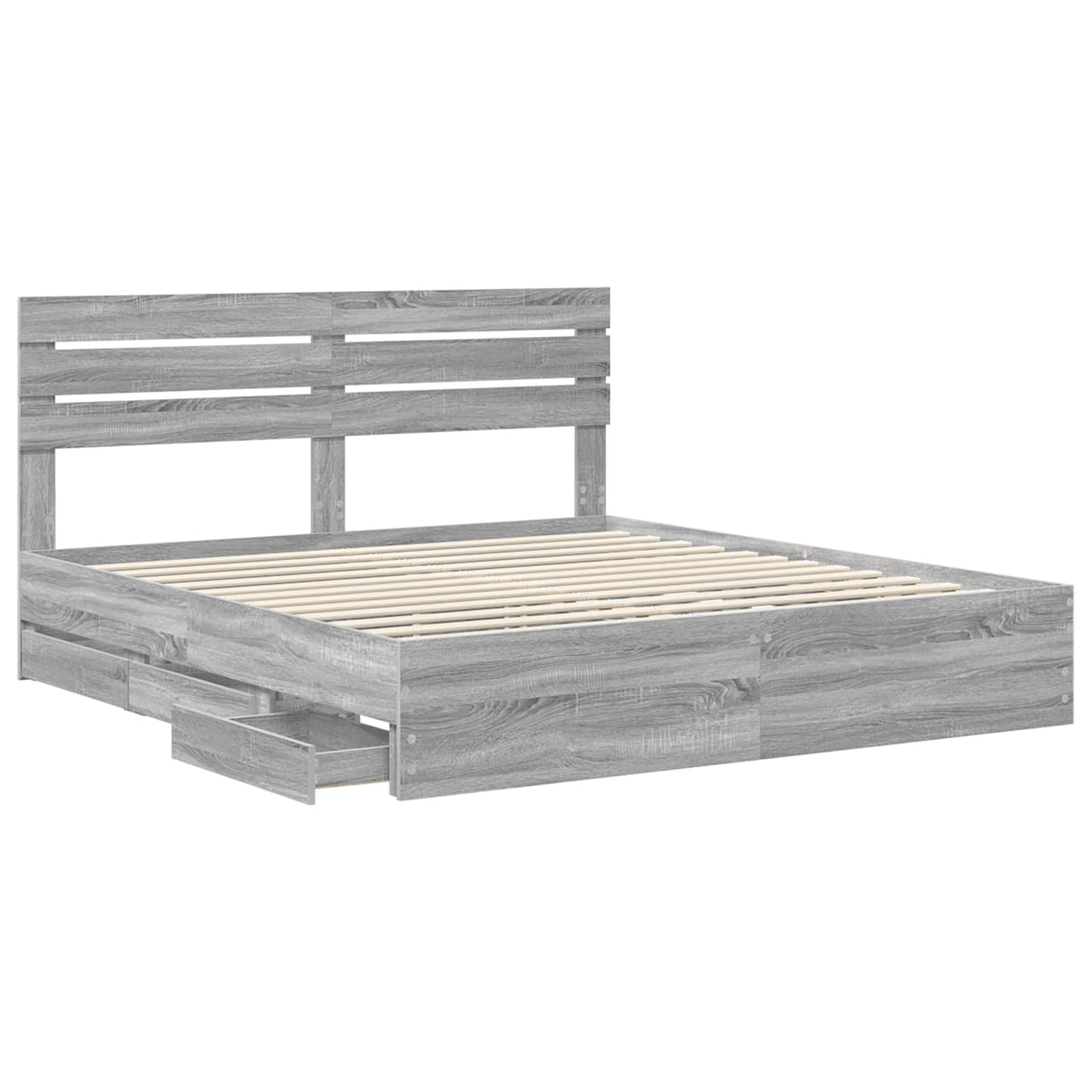 vidaXL Bed Frame with Drawer Grey Sonoma 200 x 200 cm Engineer Wood 5