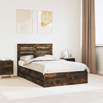 vidaXL Bed Frame with Drawer Smoked Oak 120 x 200 cm Engineer Wood 1