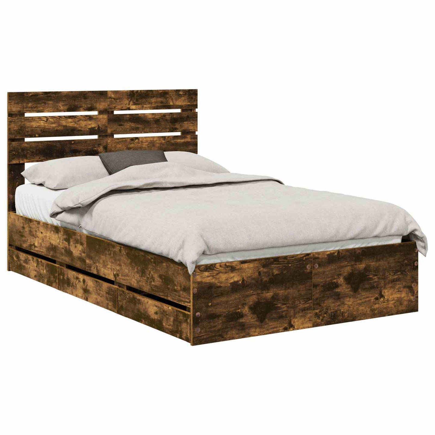 vidaXL Bed Frame with Drawer Smoked Oak 120 x 200 cm Engineer Wood 2