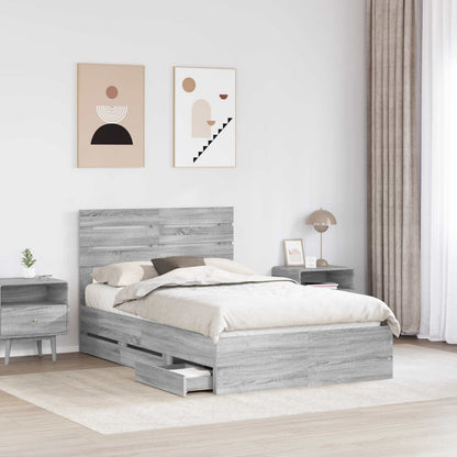 vidaXL Bed Frame with Drawer Grey Sonoma 120 x 190 cm Engineer Wood 3