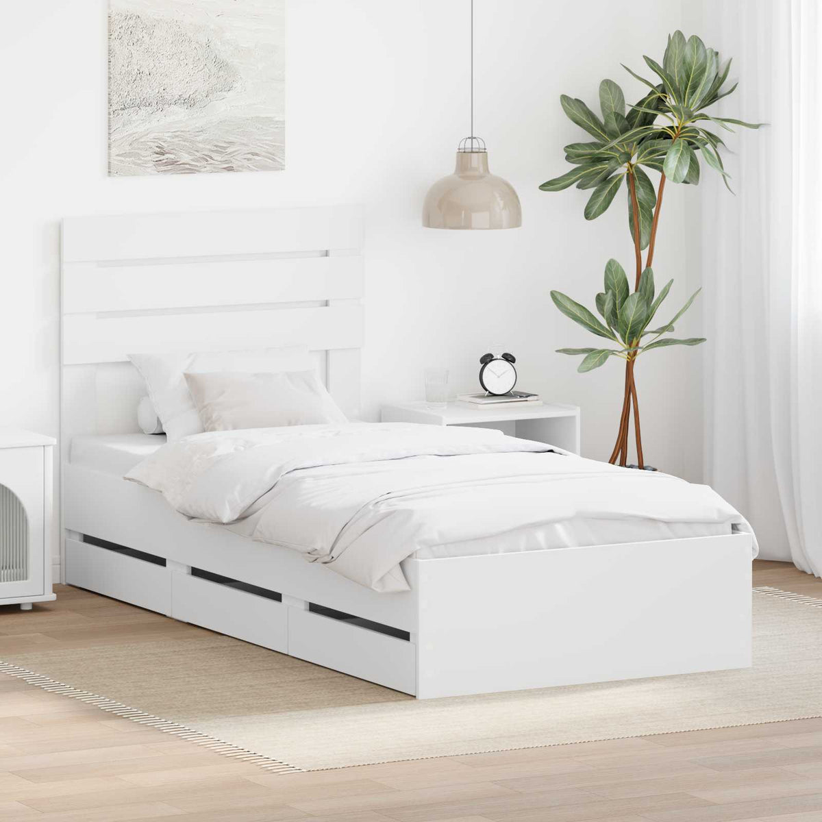 vidaXL Bed Frame with Drawer Engineer Wood Length 200 cm White