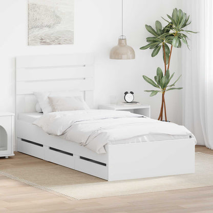 vidaXL Bed Frame with Drawer Engineer Wood Length 200 cm White