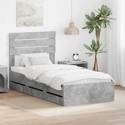 Bed Frame with Drawer Engineer Wood Length 200 cm Concrete Grey 90 cm