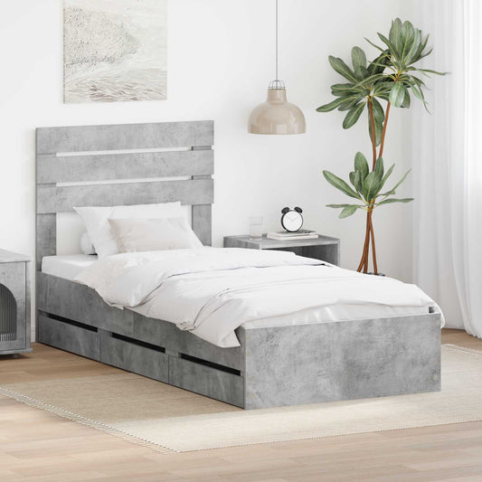 Bed Frame with Drawer Engineer Wood Length 200 cm Concrete Grey 90 cm
