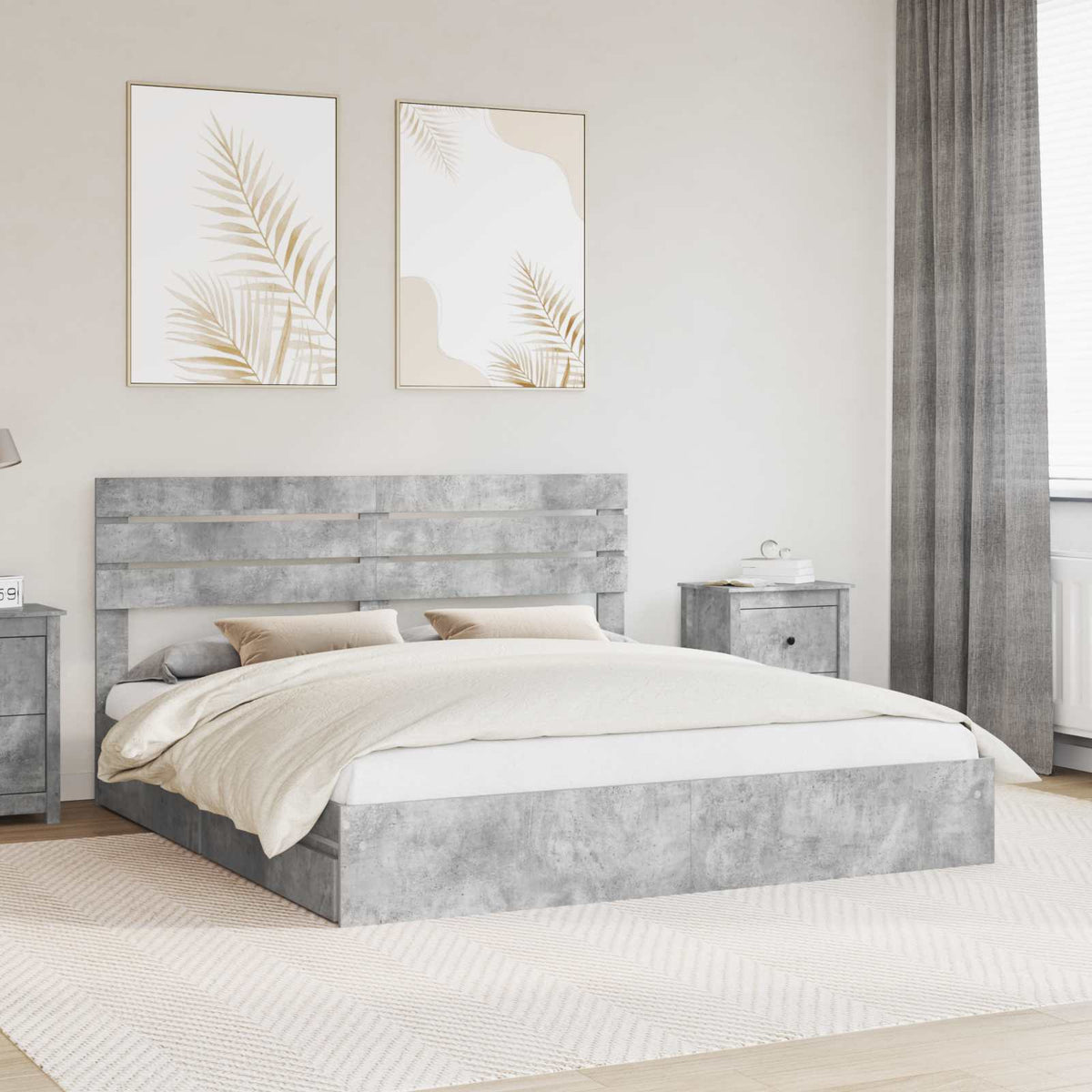 vidaXL Storage Bed Concrete Grey 200 x 200 cm Engineered Wood 1