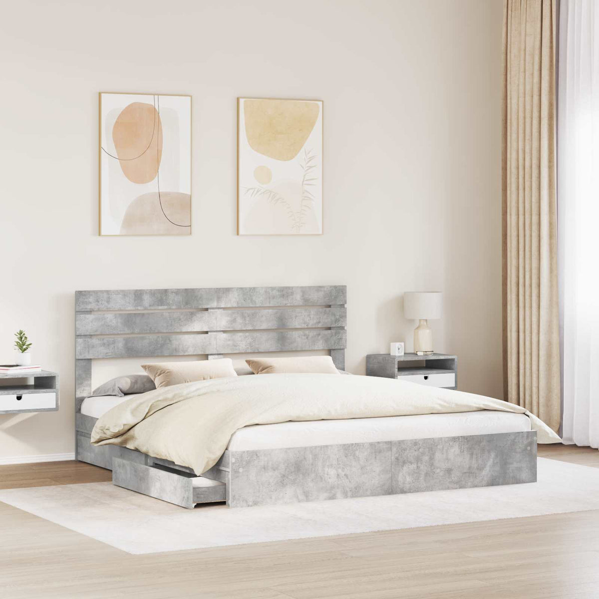 vidaXL Storage Bed Concrete Grey 200 x 200 cm Engineered Wood 3