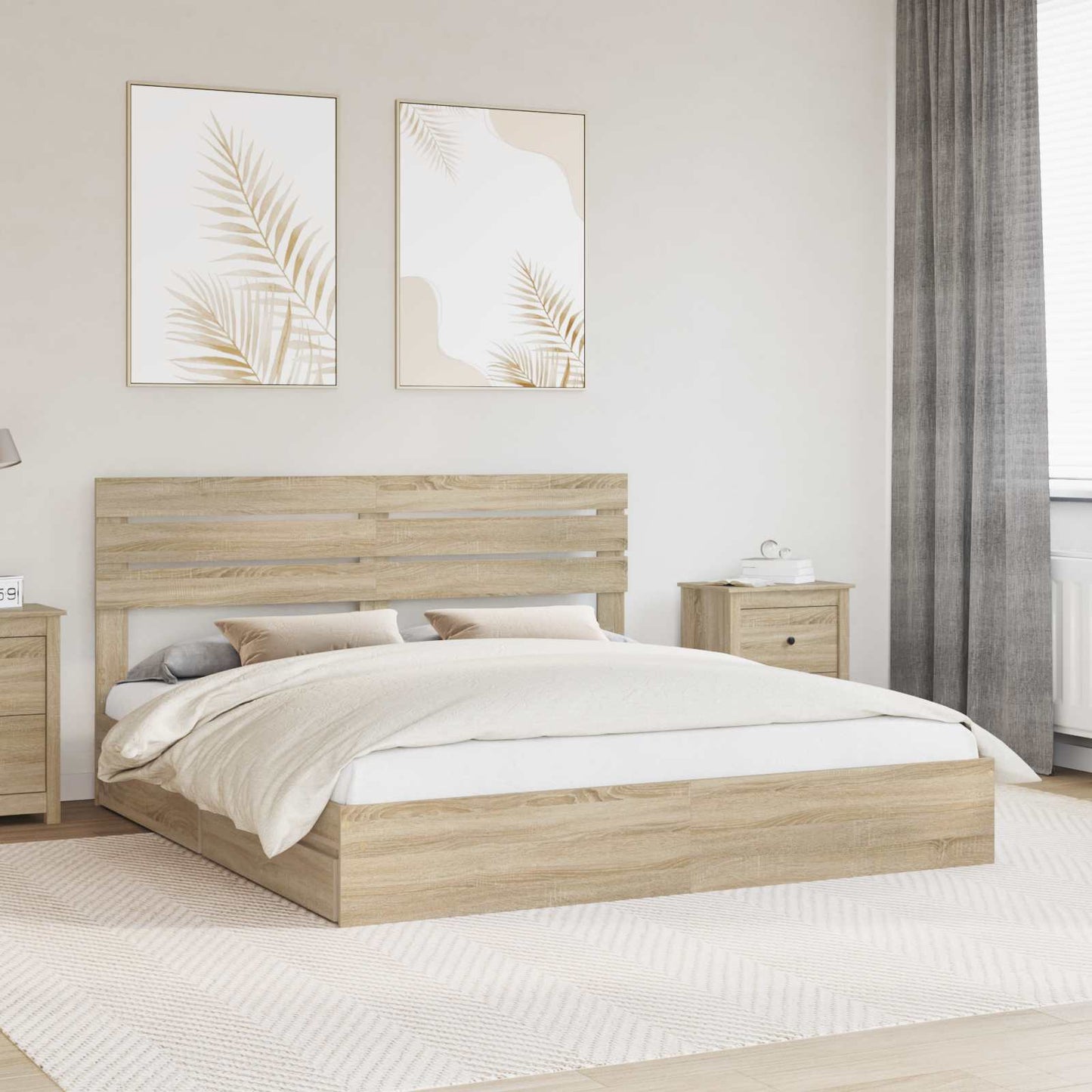 vidaXL Storage Bed with Drawer Sonoma Oak 180 x 200 cm Engineered Wood 1