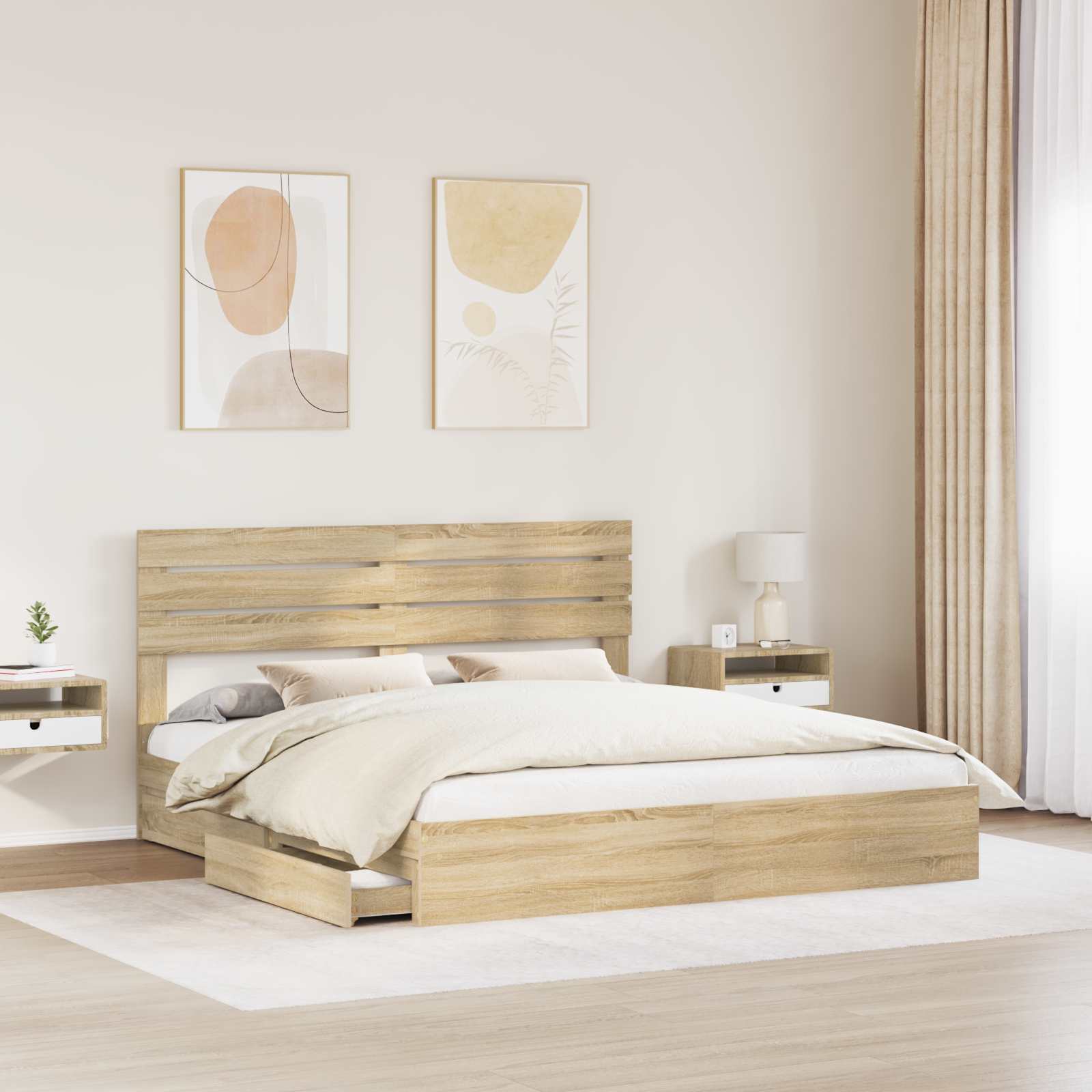 vidaXL Storage Bed with Drawer Sonoma Oak 180 x 200 cm Engineered Wood 3