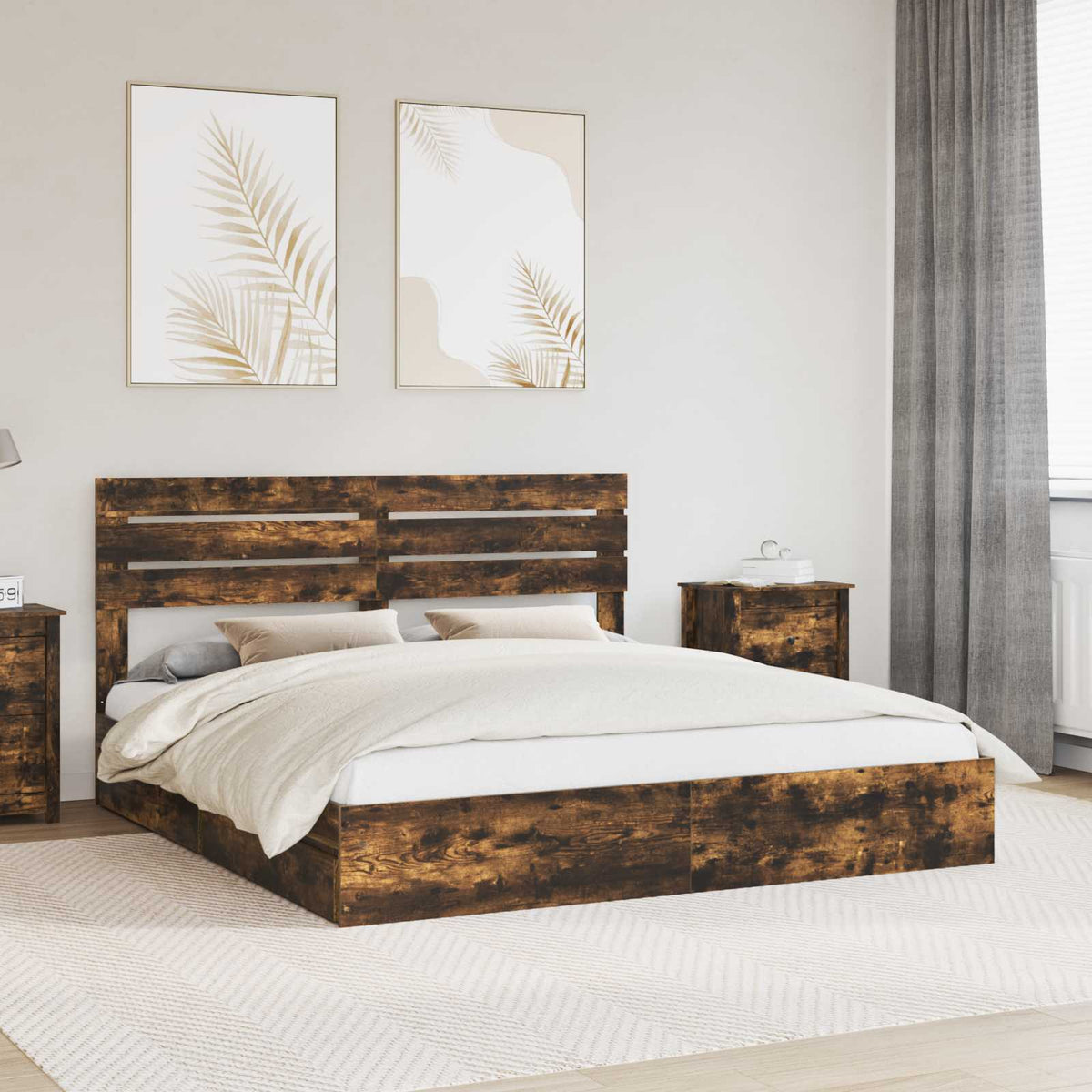 vidaXL Storage Bed Smoked Oak 180 x 200 cm Engineered Wood 1