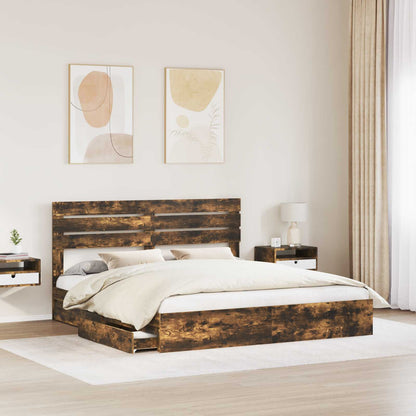 vidaXL Storage Bed Smoked Oak 180 x 200 cm Engineered Wood 3