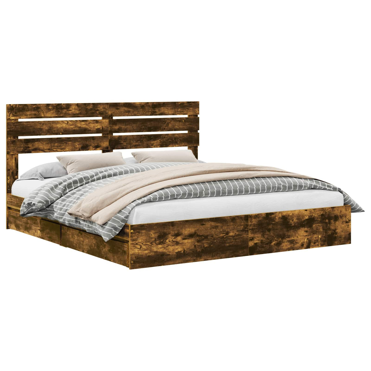 vidaXL Storage Bed Smoked Oak 180 x 200 cm Engineered Wood 2