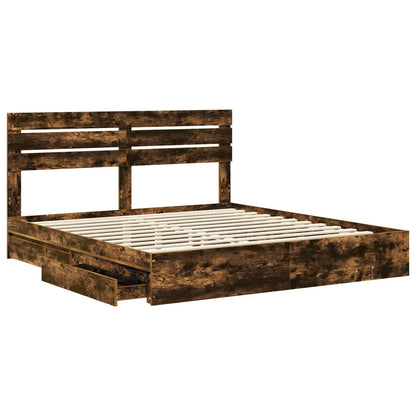 vidaXL Storage Bed Smoked Oak 180 x 200 cm Engineered Wood 5