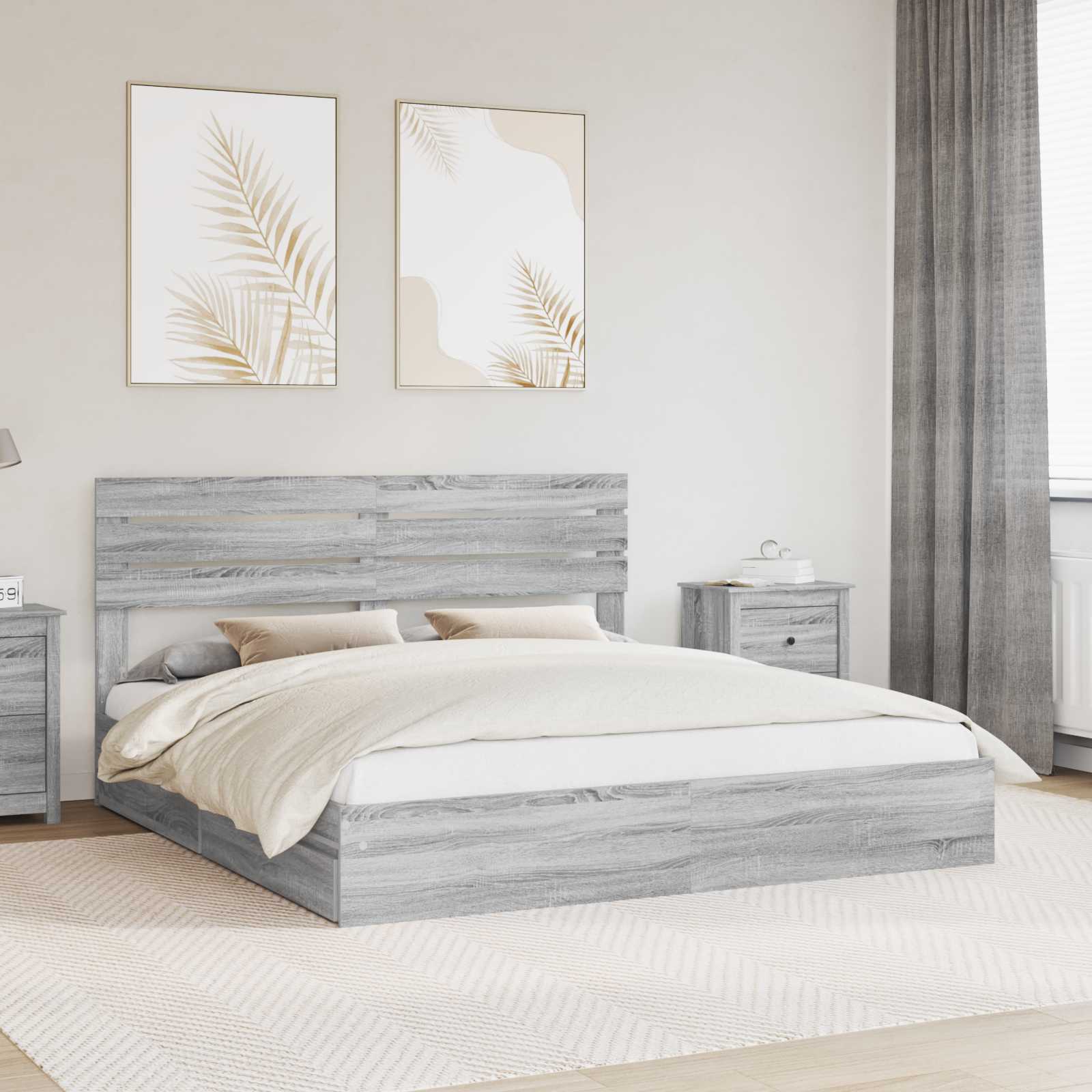 vidaXL Storage Bed Grey Sonoma 180 x 200 cm Engineered Wood 1