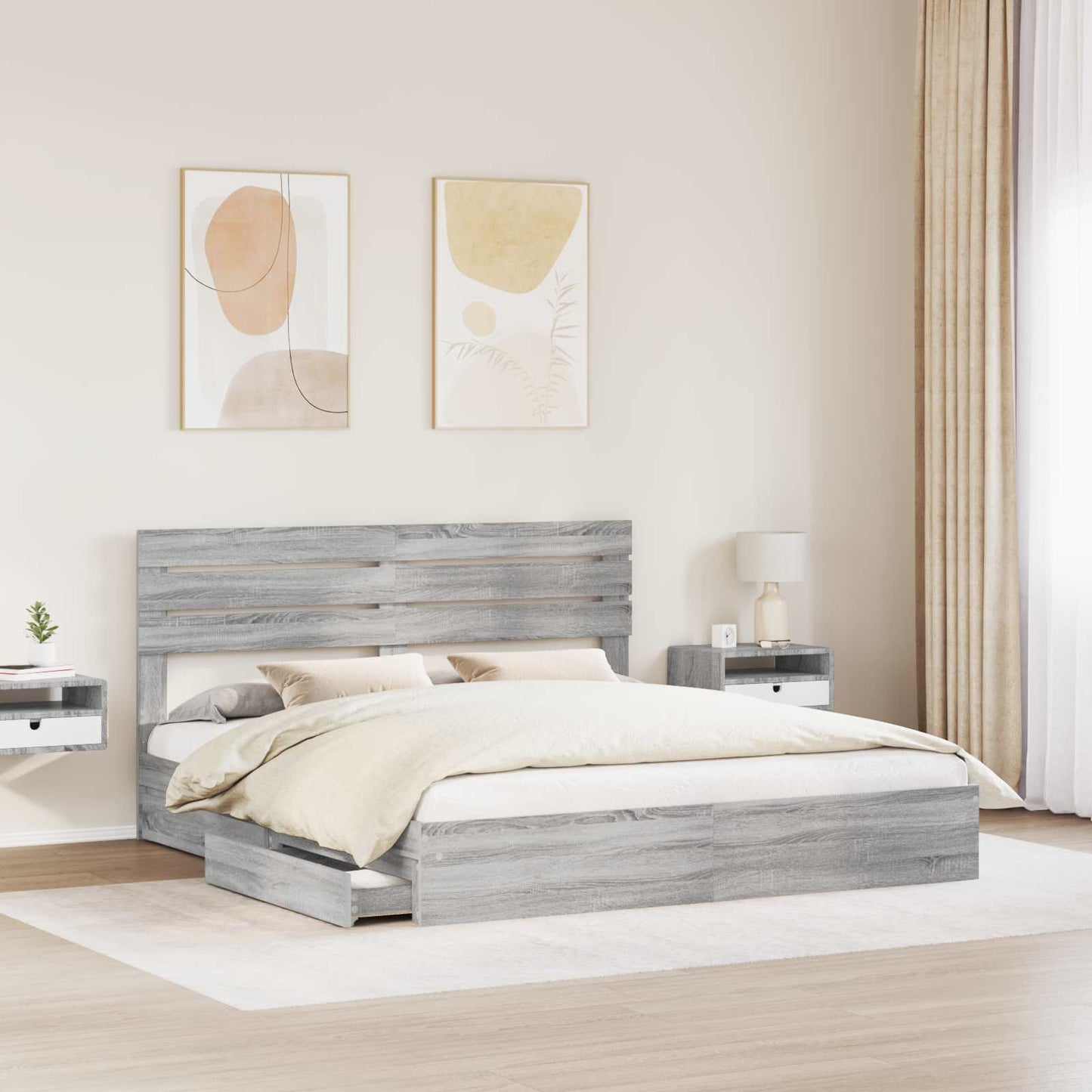 vidaXL Storage Bed Grey Sonoma 180 x 200 cm Engineered Wood 3