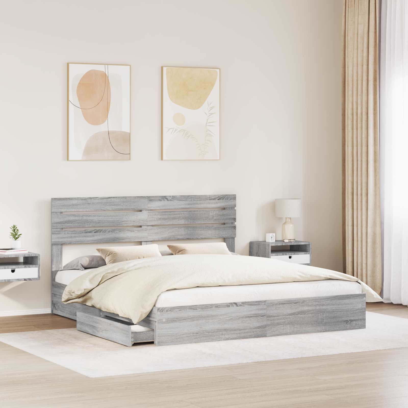 vidaXL Storage Bed Grey Sonoma 180 x 200 cm Engineered Wood 3