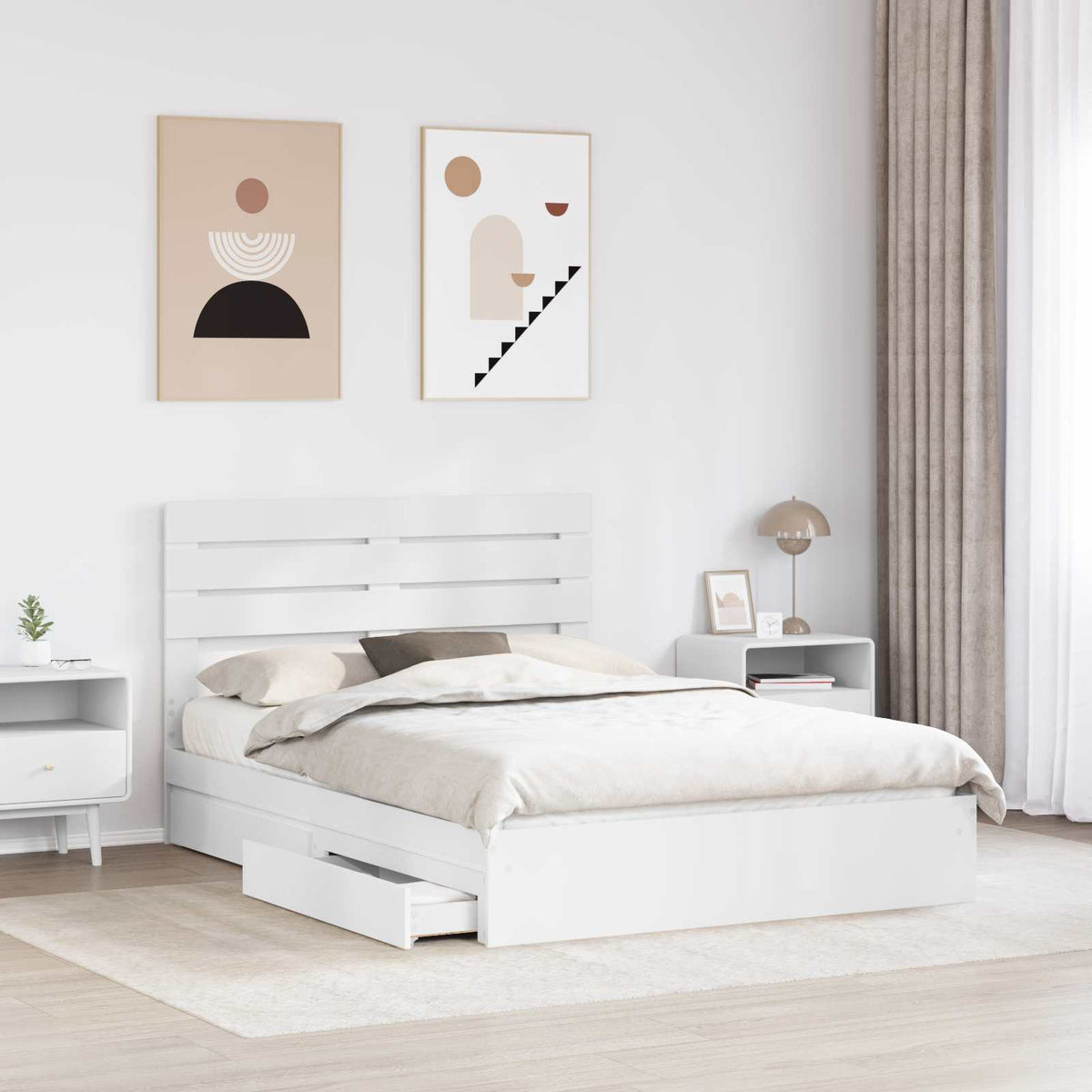 vidaXL Storage Bed with Drawer White 160 x 200 cm Engineered Wood 3