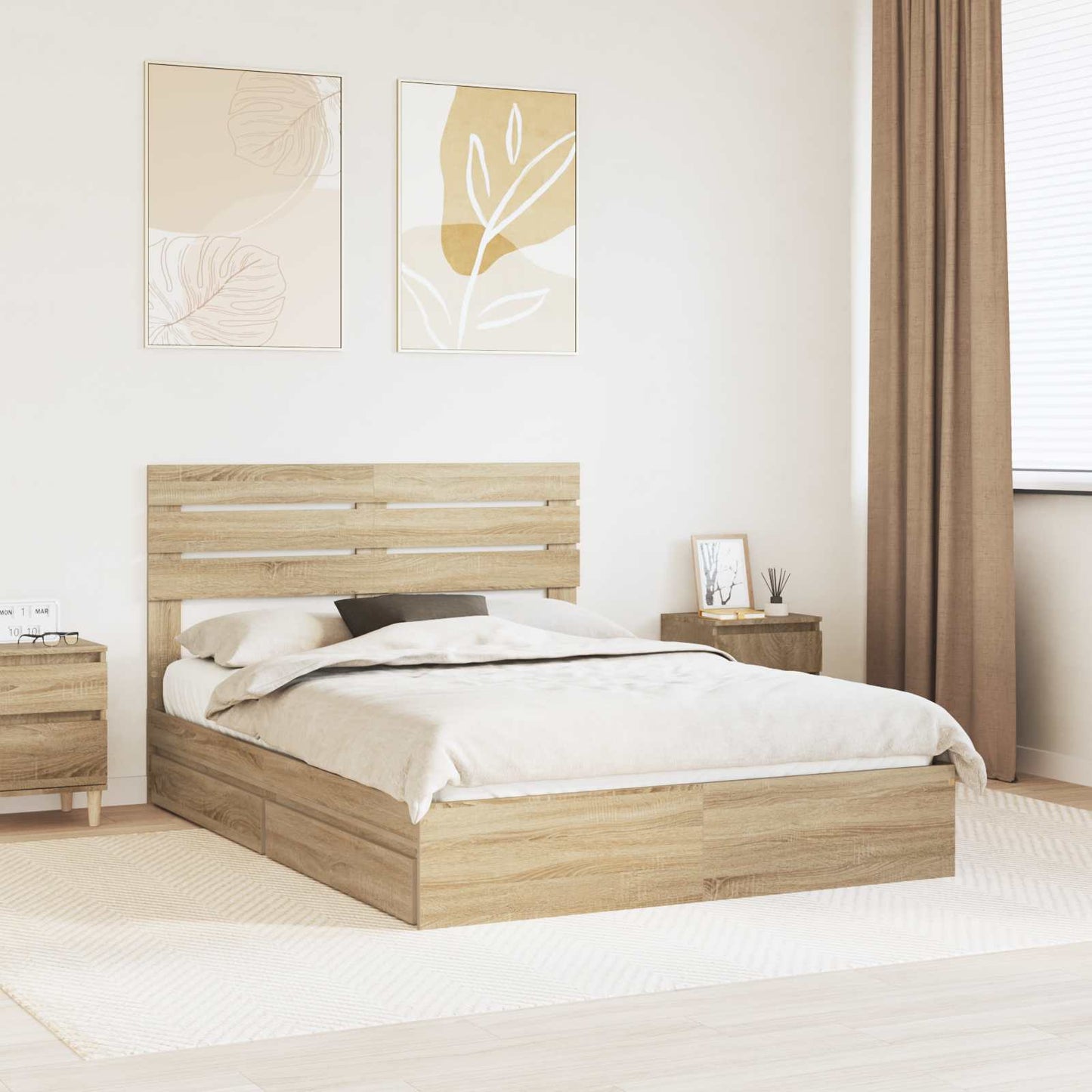 vidaXL Storage Bed with Drawer Sonoma Oak 160 x 200 cm Engineered Wood 1