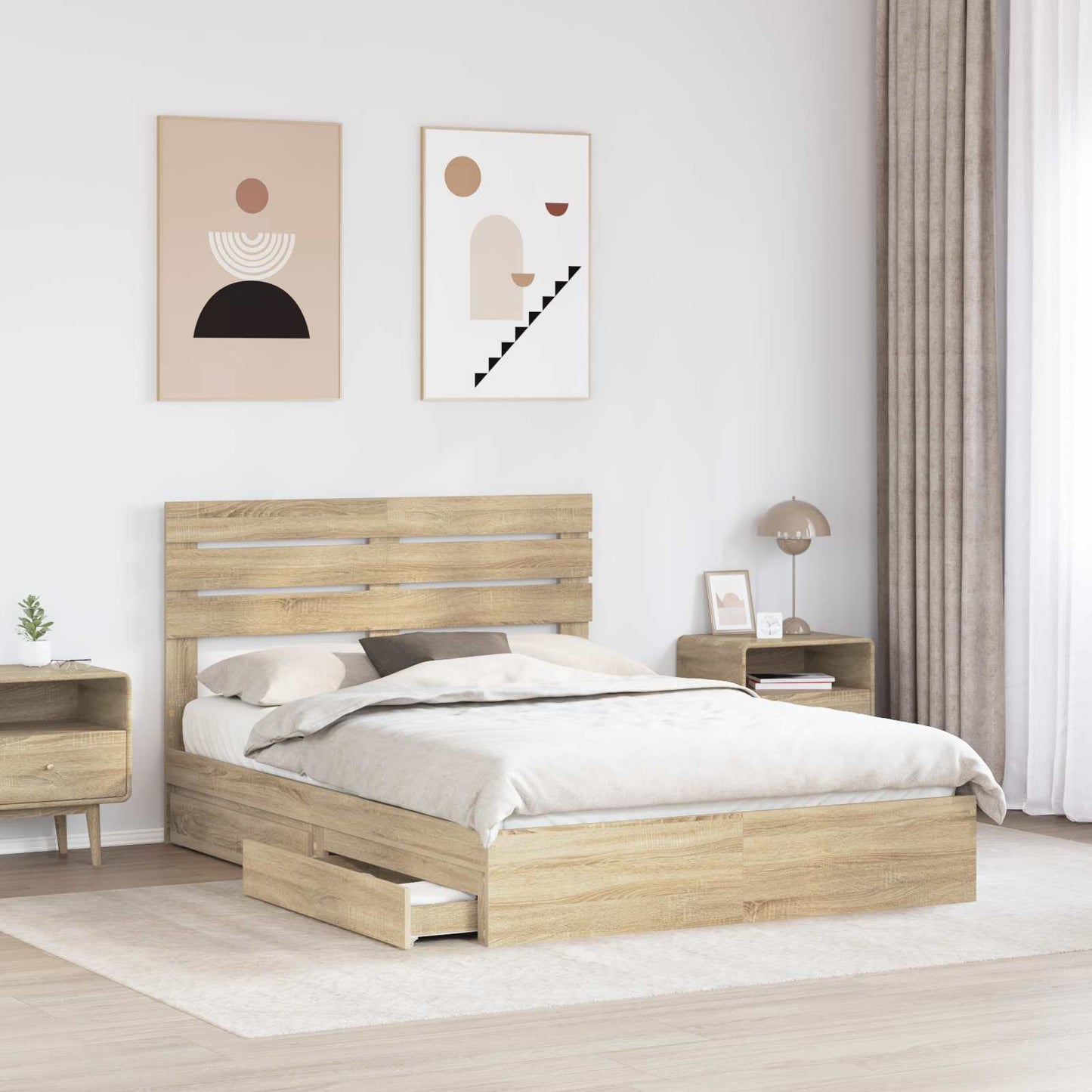 vidaXL Storage Bed with Drawer Sonoma Oak 160 x 200 cm Engineered Wood 3