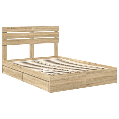 vidaXL Storage Bed with Drawer Sonoma Oak 160 x 200 cm Engineered Wood 4