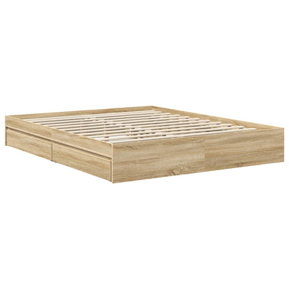vidaXL Storage Bed with Drawer Sonoma Oak 160 x 200 cm Engineered Wood 6