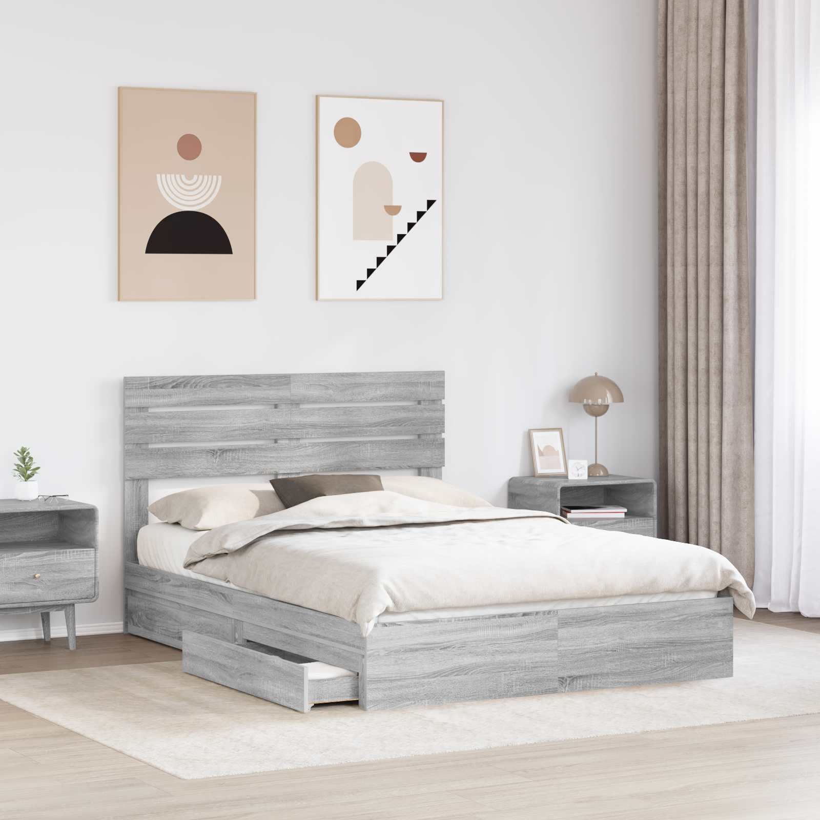 vidaXL Storage Bed Grey Sonoma 160 x 200 cm Engineered Wood 3
