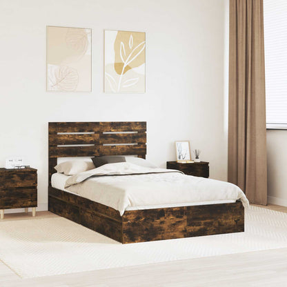 Storage Bed with Drawer Engineered Wood Length 190 cm Smoked oak 135 cm