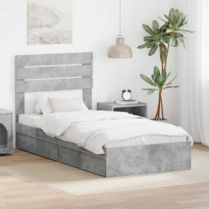 Storage Bed with Drawer Engineered Wood Length 190 cm Concrete grey 90 cm