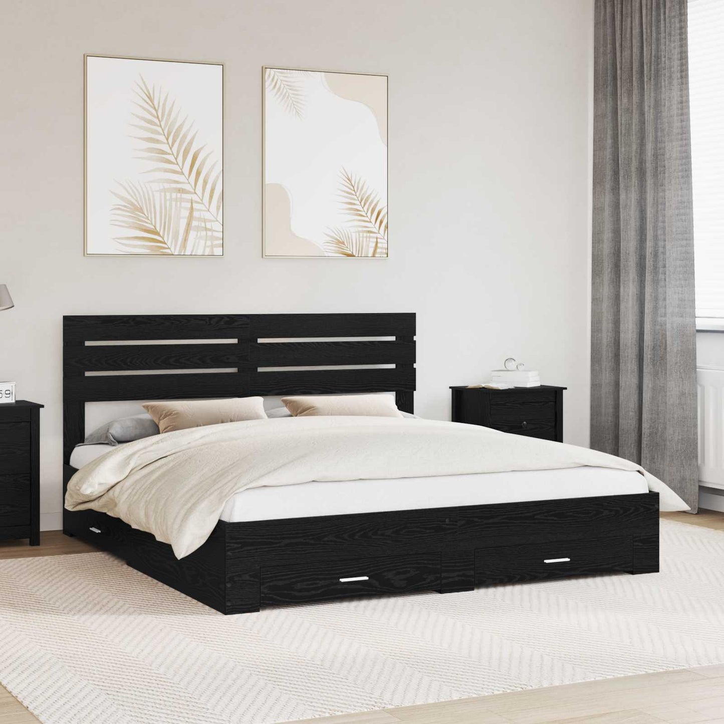 vidaXL Bed Frame with Drawer Black Oak 180 x 200 cm Engineered Wood 1