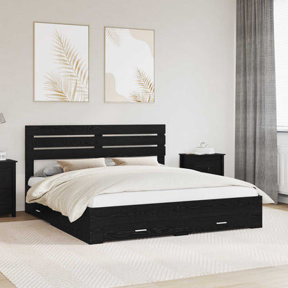 vidaXL Bed Frame with Drawer Black Oak 180 x 200 cm Engineered Wood 1
